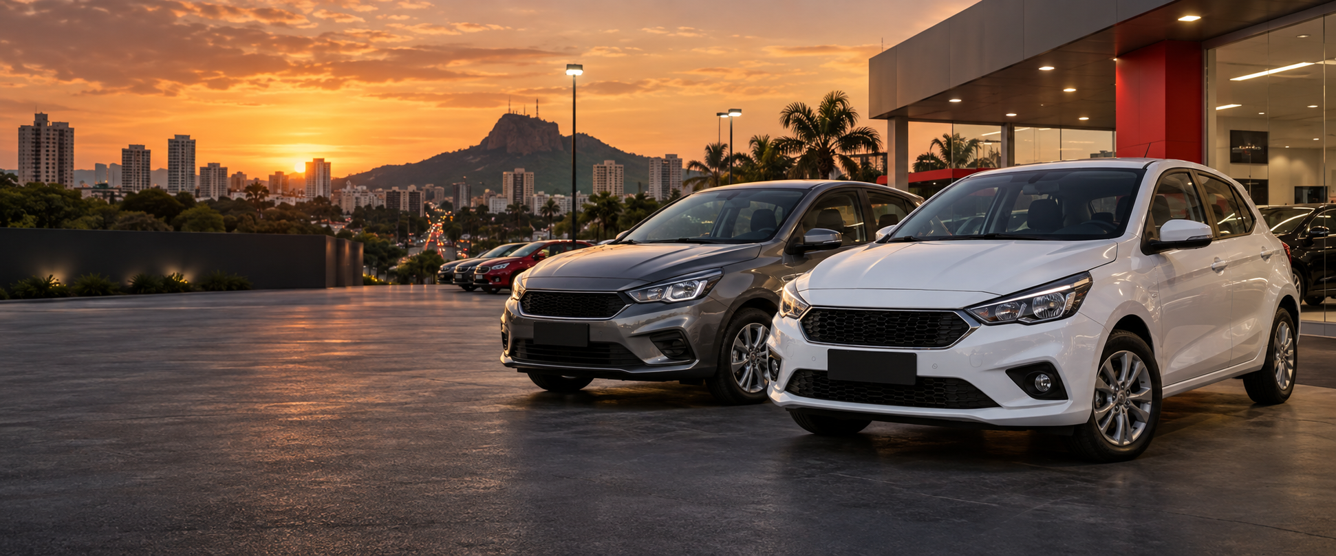 Carros compactos em pátio automotivo, imagem ilustrativa